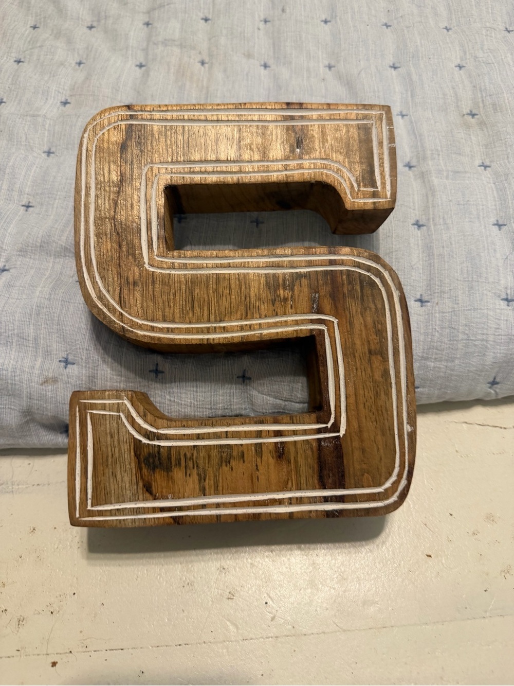 Wooden Letter S Wall Decor in Natural Brown